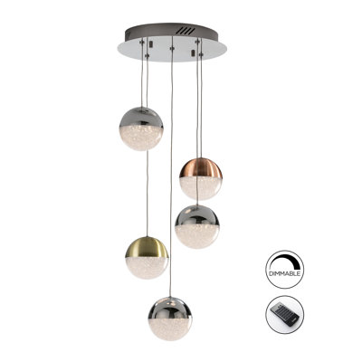 Nauvoo 5 - Light Copper/Satin Brass/Chrome LED Cluster Pendant