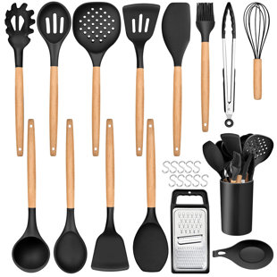  Kitchen Utensils Set- 35 PCs Cooking Utensils with  Grater,Tongs, Spoon Spatula &Turner Made of Heat Resistant Food Grade  Silicone and Wooden Handles Kitchen Gadgets Tools Set for Nonstick Cookware  : Everything