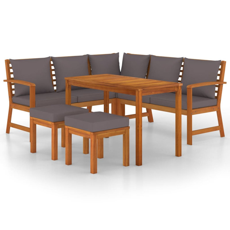 Ensemble de conversation pour 7 personnes avec coussins, Gris foncé