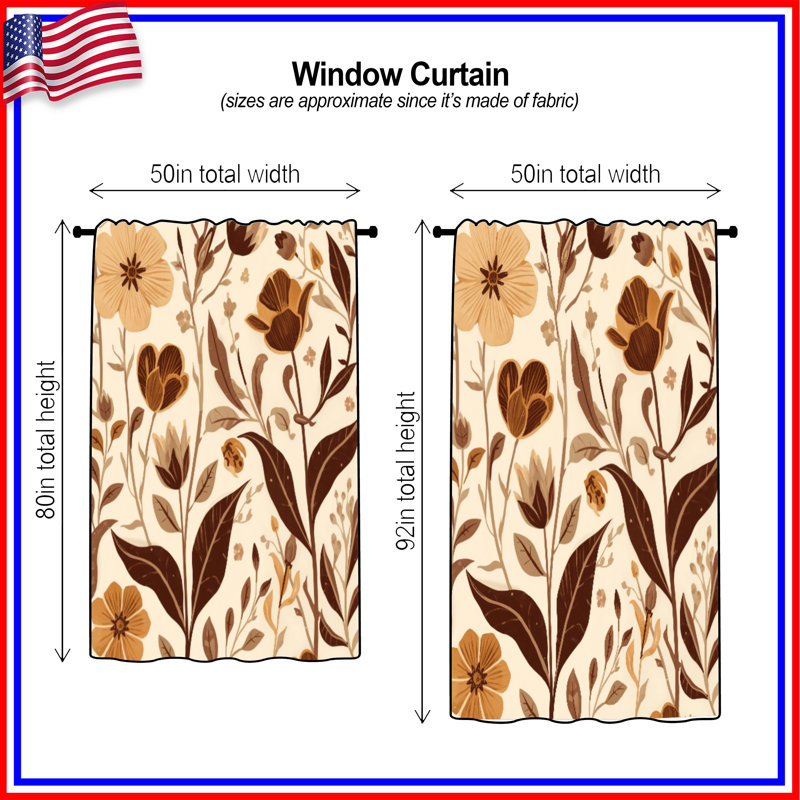 Rideaux de fenêtre à motif floral Botanical Floral Illustration - 1 panneau, 50" x 92" - 1 Panel, Sheer