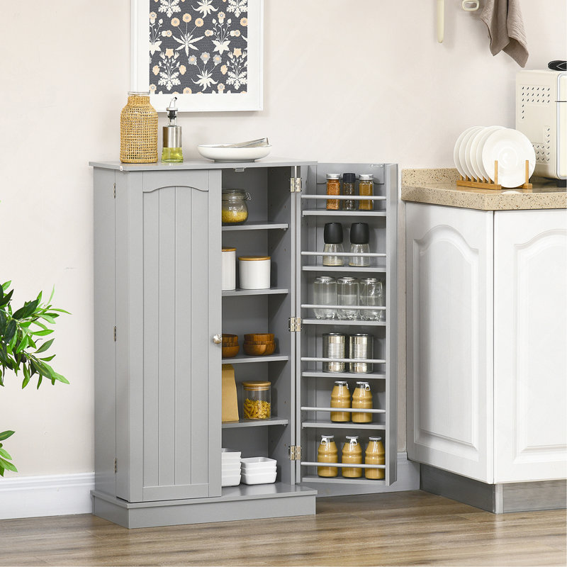 Cabinet 41" Kitchen Pantry Storage, Freestanding Kitchen Cabinet With 12-Door Shelves, Double Doors, 5-Tier Shelving And Adjustable Shelves, Paper Gray