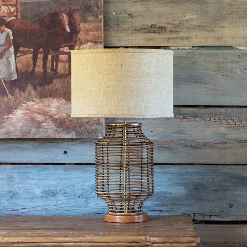 29" Rattan Table Lamp With Tan Shade