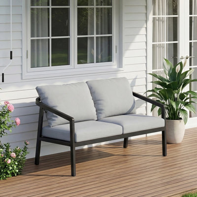 Causeuse d'extérieur noire en aluminium avec coussins