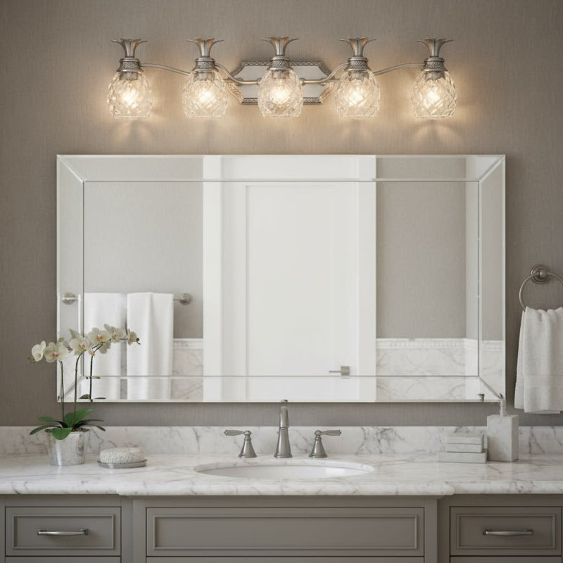BATH PLANTATION Bath Five Light, Silver/White