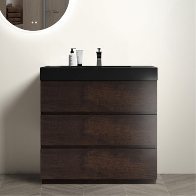 Meuble-lavabo autoportant en noyer de 36 po avec lavabo Alice