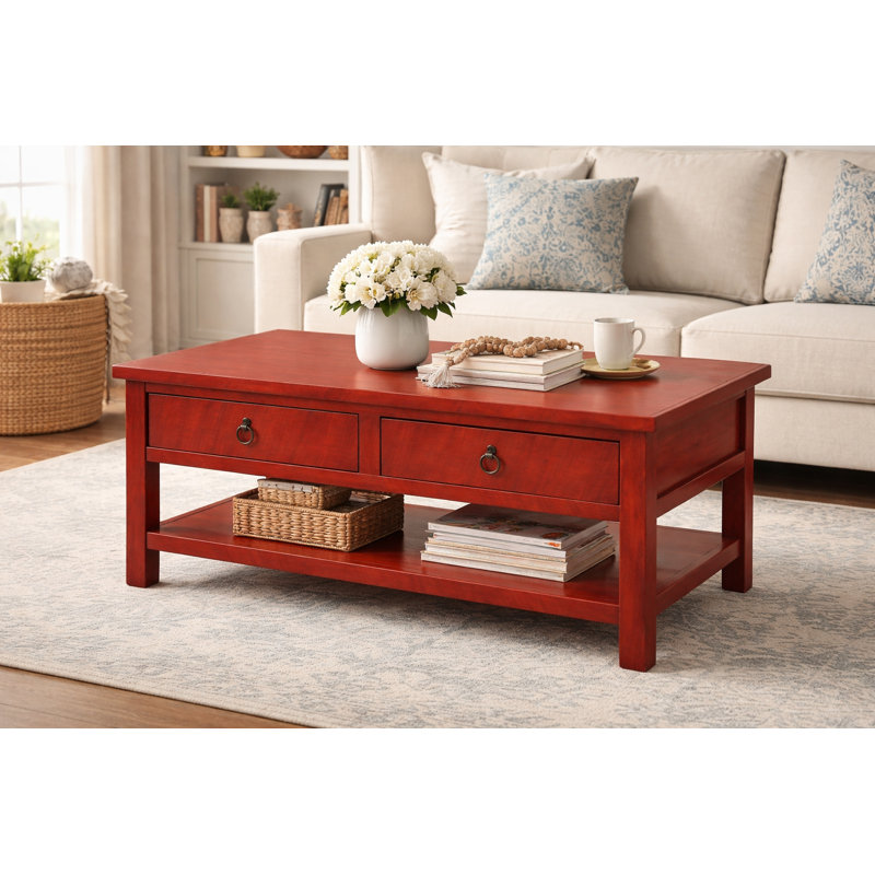 Bloomingdale Solid Wood Coffee Table, Rustic Red