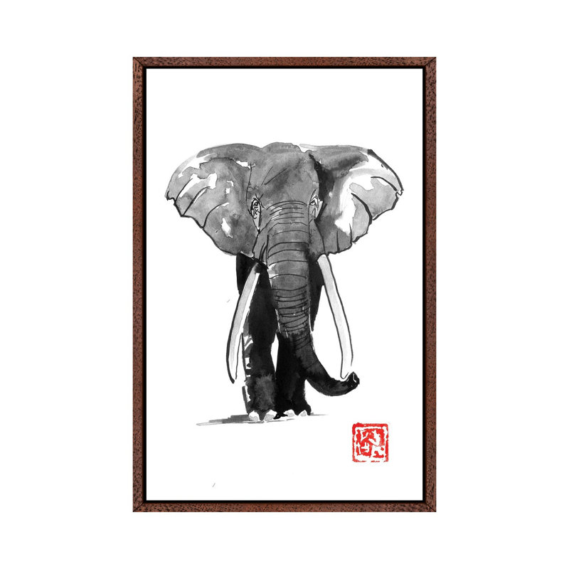 Elephant by Péchane - Painting on Canvas, Classic Brown Wood Framed, 66.04 cm H x 45.72 cm W