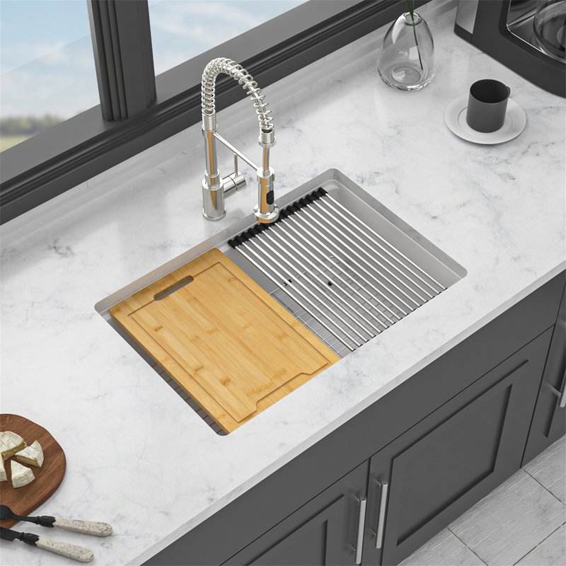 Quartz Kitchen Sink - 28"X19"X9.65" White Granite Composite Workstation Undermount Kitchen Sink, White