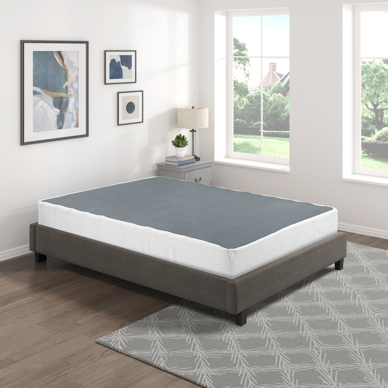 Eastern King Mattress Foundation, Textured Fabric, Bedroom Essential Metal Foundation With Fabric Covering, King