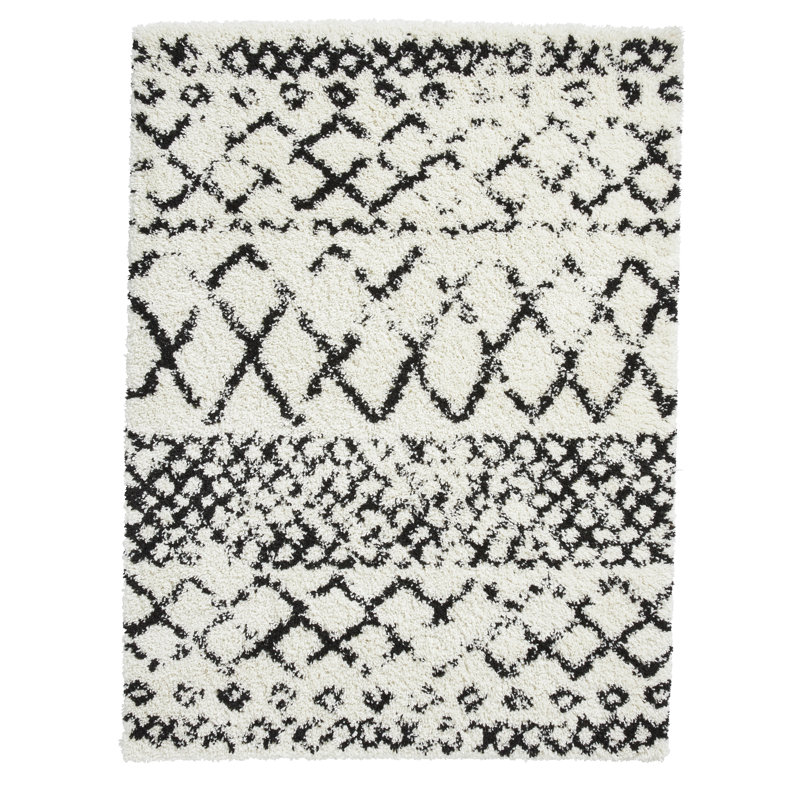 Machine Woven White/Black Rug, Rectangle 80 x 150cm