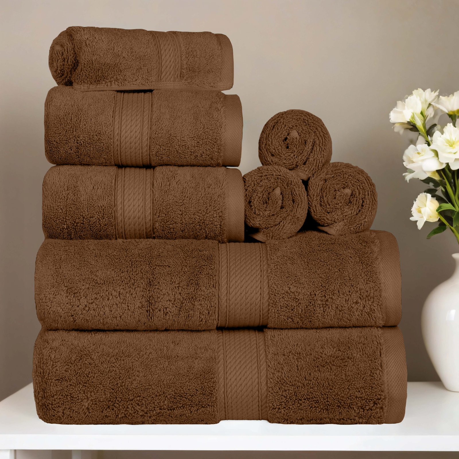 Renata 8-Piece Egyptian Cotton Towel Set, Chocolate