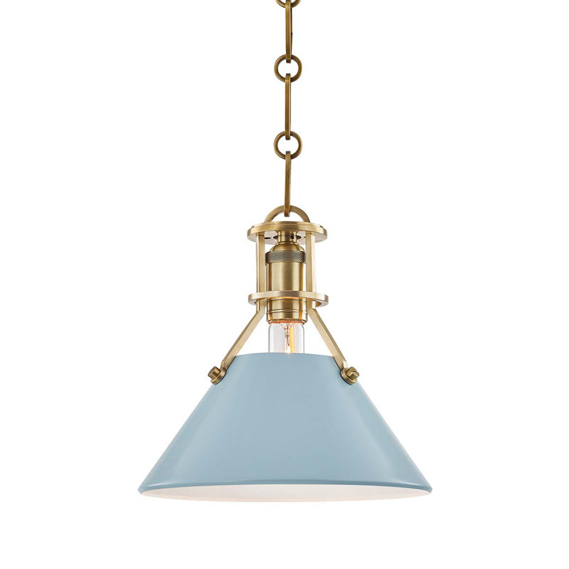 Painted No.2 Pendant by Mark D. Sikes, Blue Bird, 9.25" H x 9.5" W x 9.5" D, Aged Brass