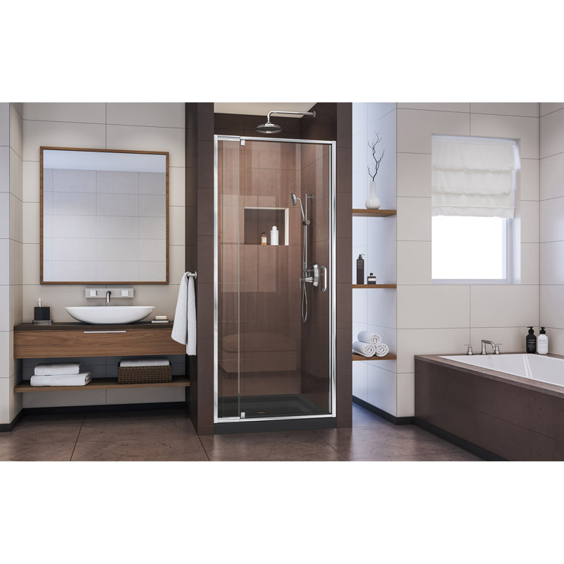 Flex 28" W x 72" H Pivot Semi-Frameless Pivot Shower Door, Chrome