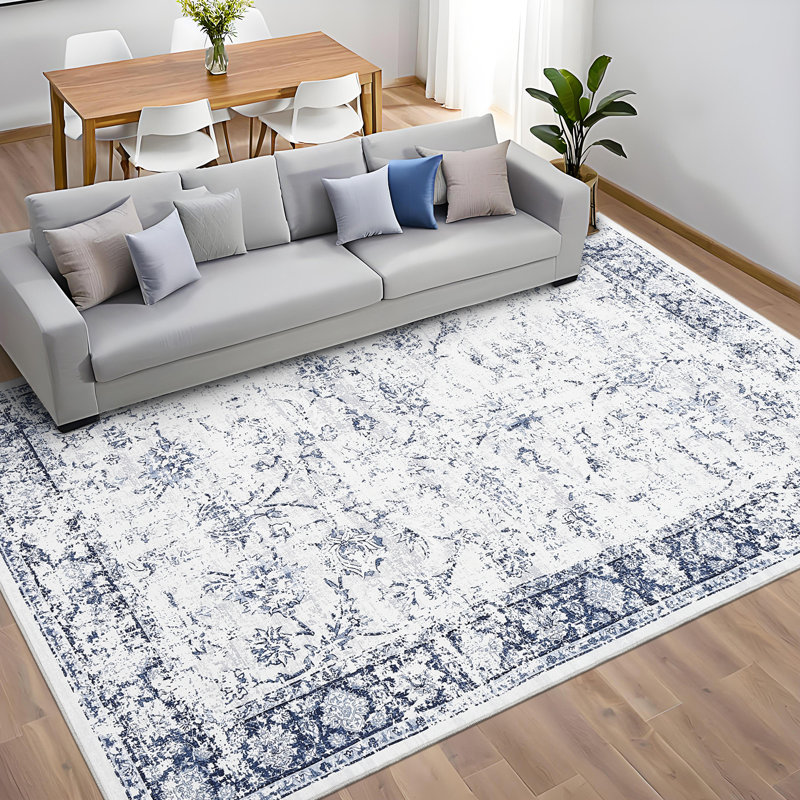 Vintage Area Rug Machine Washable Foldable Rug with Non Slip Carpet for Living Room Bedroom Dining Room, Rectangle 6' x 9'