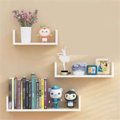 Tablettes flottantes murales, conception en U rustique, solution de rangement polyvalente pour la maison et le bureau