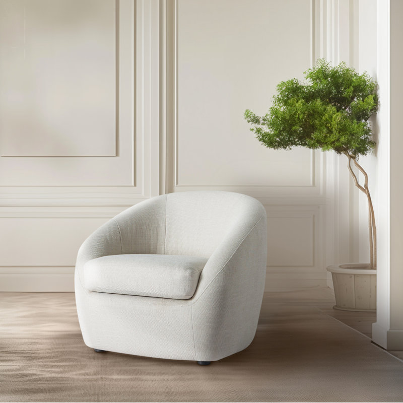 Stargazer Upholstered Barrel Chair, Luxe Cream Basketweave