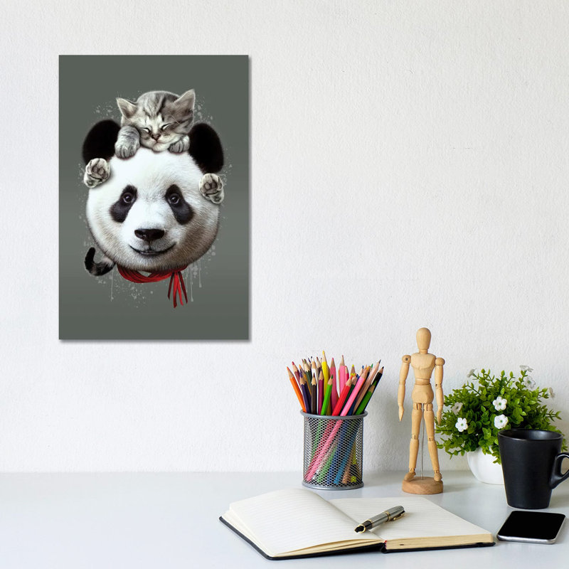 Cat On Panda by Adam Lawless - Wrapped Canvas Gallery-Wrapped Canvas Giclée, 20.32 cm H x 30.48 cm W