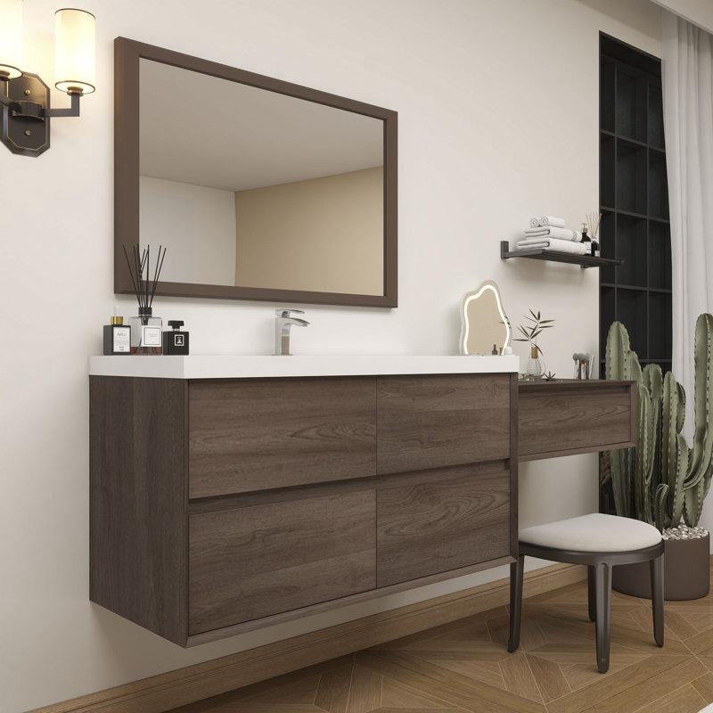 Meuble-lavabo mural 72 po avec évier en acrylique renforcé Aliki, Chêne rouge