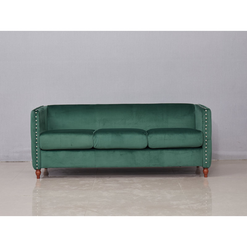 Canapé de salon capitonné vert avec motif de rivet argenté tourné, Vert