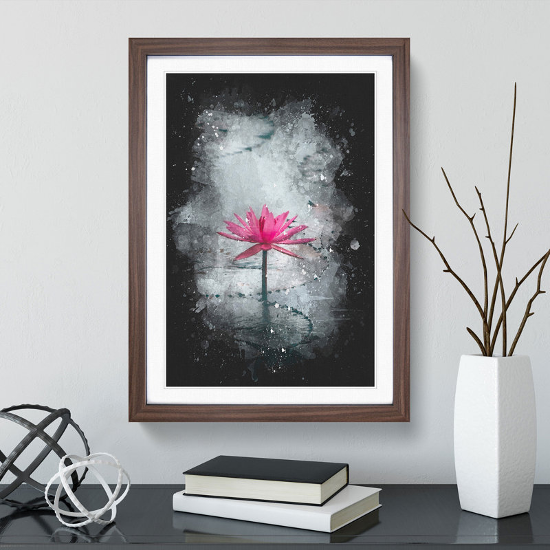 A Sacred Lotus Flower Paint Splash - Picture Frame Graphic Art, 36cm H x 27cm W x 2cm D, Walnut