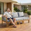Lit de jour convertible d'extérieur en bois d'acacia - Canapé de patio imperméable avec accoudoirs tissés à la corde-1647172423