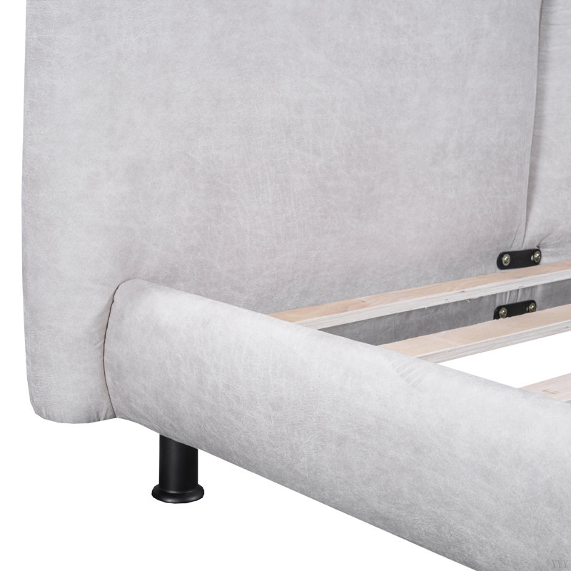Eedie Queen Size Upholstered Platform Bed with Two Large Headrests, Beige