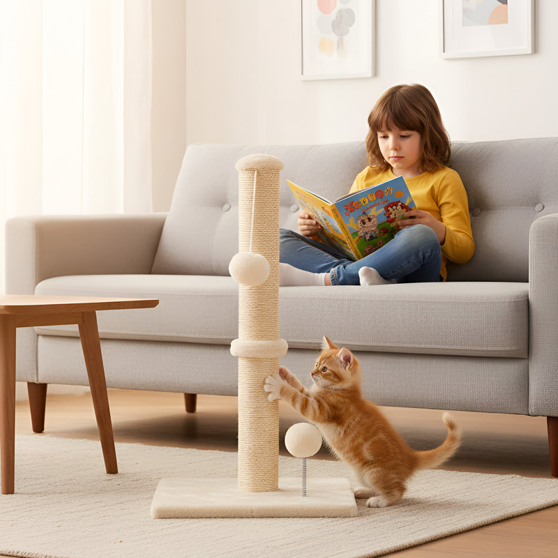 Grattoir pour chat 33 po, H 33,49 po x l 15,76 po x L 15,76 po, Beige