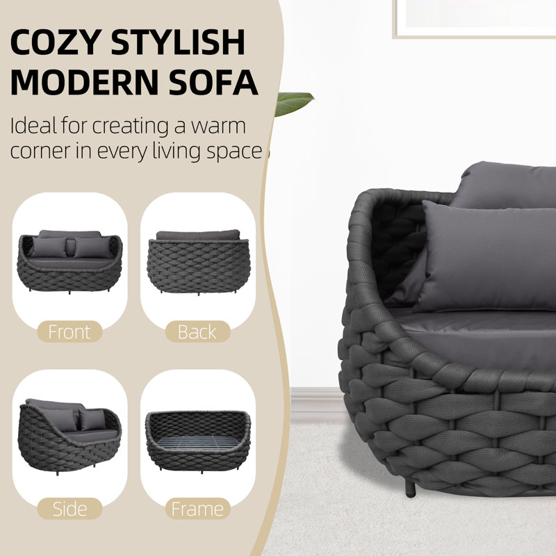Polyester Rope 4-piece Patio Conversation Sofa Set, Dark Grey