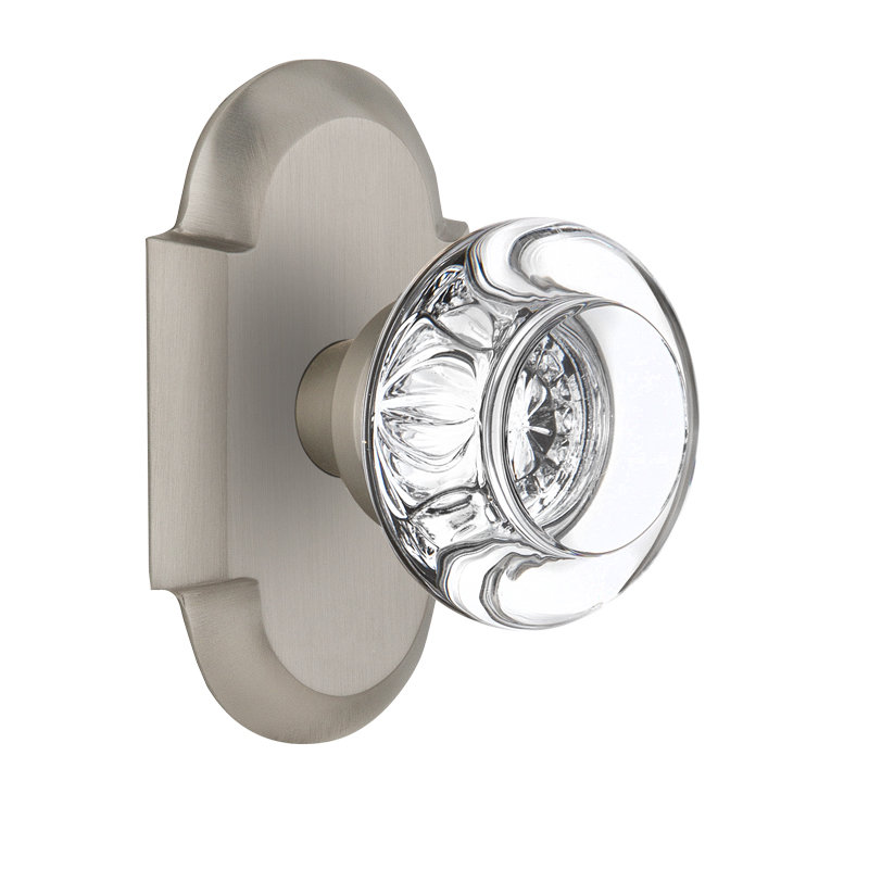 Cottage Plate with Round Clear Crystal Door Knob, Satin Nickel