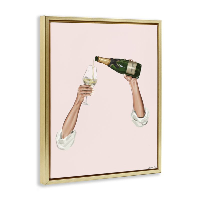 Champagne pour sur cadre flottant rose, design par Ziwei Li, H 21 po x l 17 po, Cadre flottant métallique doré