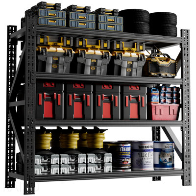 5000 Lbs Heavy Duty Garage Shelving, 4-Shelf Adjustable Metal Storage Unit (63"H X 67"W X 23.7"D) 5000lbs Capacity Industrial Shelving For Warehouse, Black