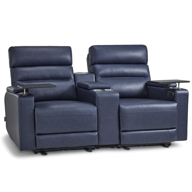 73" Wide Wall Hugger Power Reclining Loveseat with Outlets for Small Spaces, RV Loveseat Sofa with Armrest Storage, 360° Swivel Tray Table