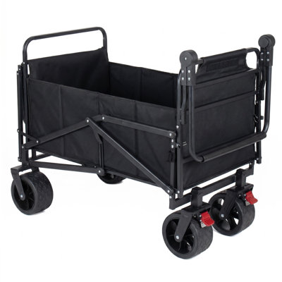 2-in-1 Multifunctional Folding Wagon Cart, Convertible Beach Chair with All-Terrain Wheels, 650LB Capacity for Beach Camping Shopping