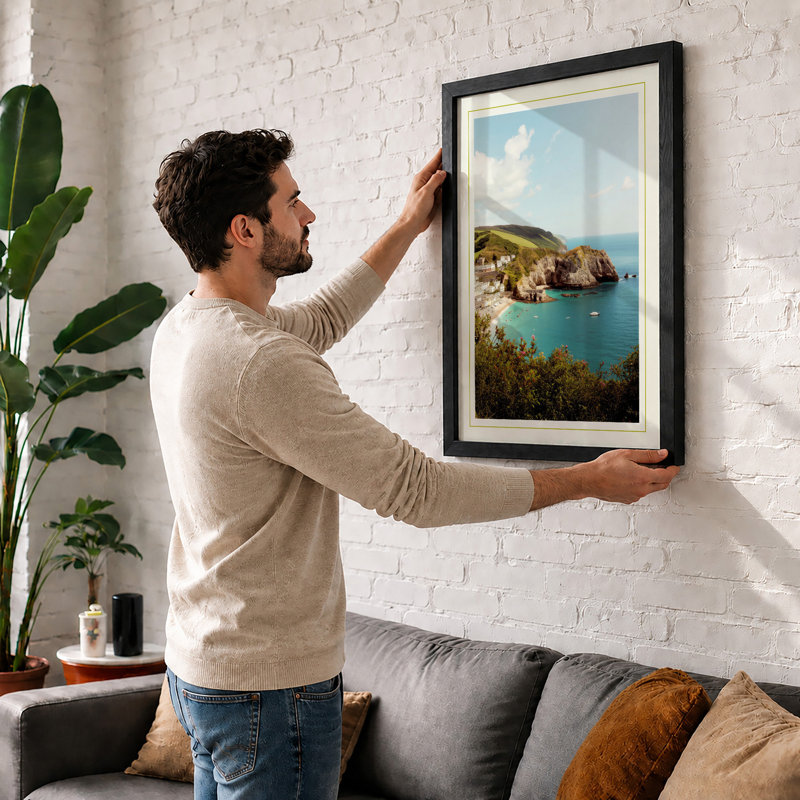 Village Bay Coastal - Framed Print, A3 - 42.0 x 29.7 cm, Oak