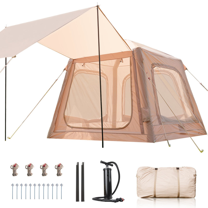Inflatable Tents For Camping, Blow Up Tent With Hand Pump and Awning, Hot Tent With Stove Jack, Easy Setup, 2 Person, Beige