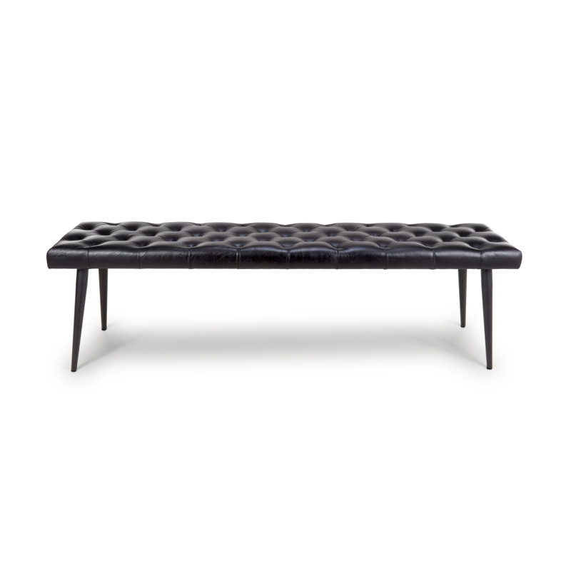 Limones Genuine Leather Upholstered Storage Bench, Black