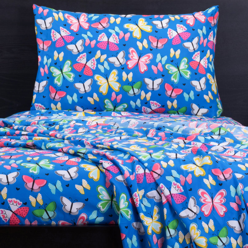 Twin Blue Butterfly Polyester Kids' Sheet Set
