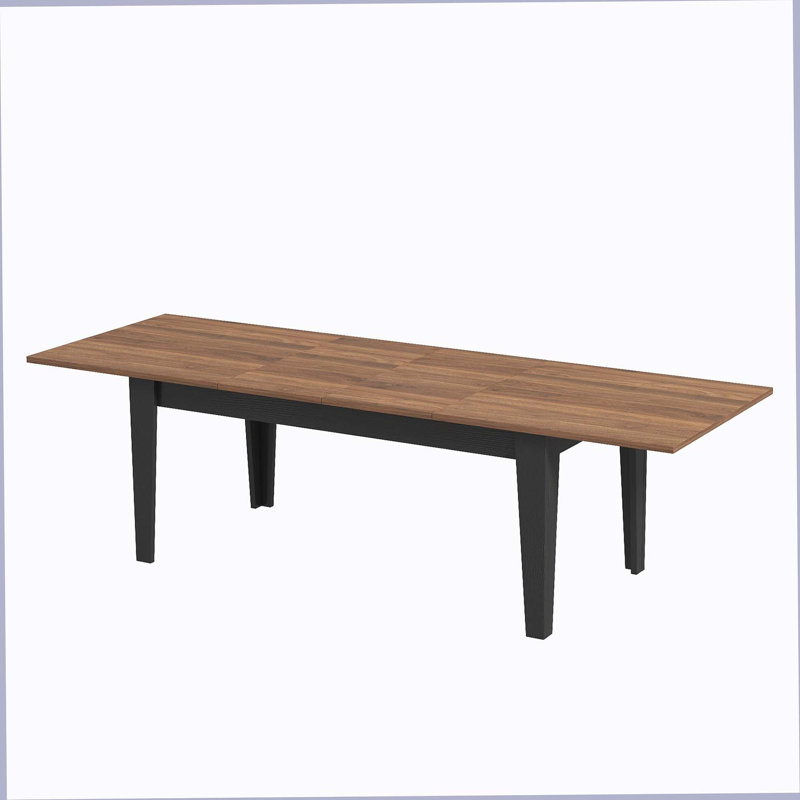 Table de salle à manger, grande table de cuisine extensible de 106,3 po, Walnut/Black
