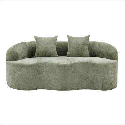 Green Curved Loveseat Sofa With Round Armrest, Compression Couch With 2 Pillows, Couch For Small Space, Living Room, Bedroom, No Assembly