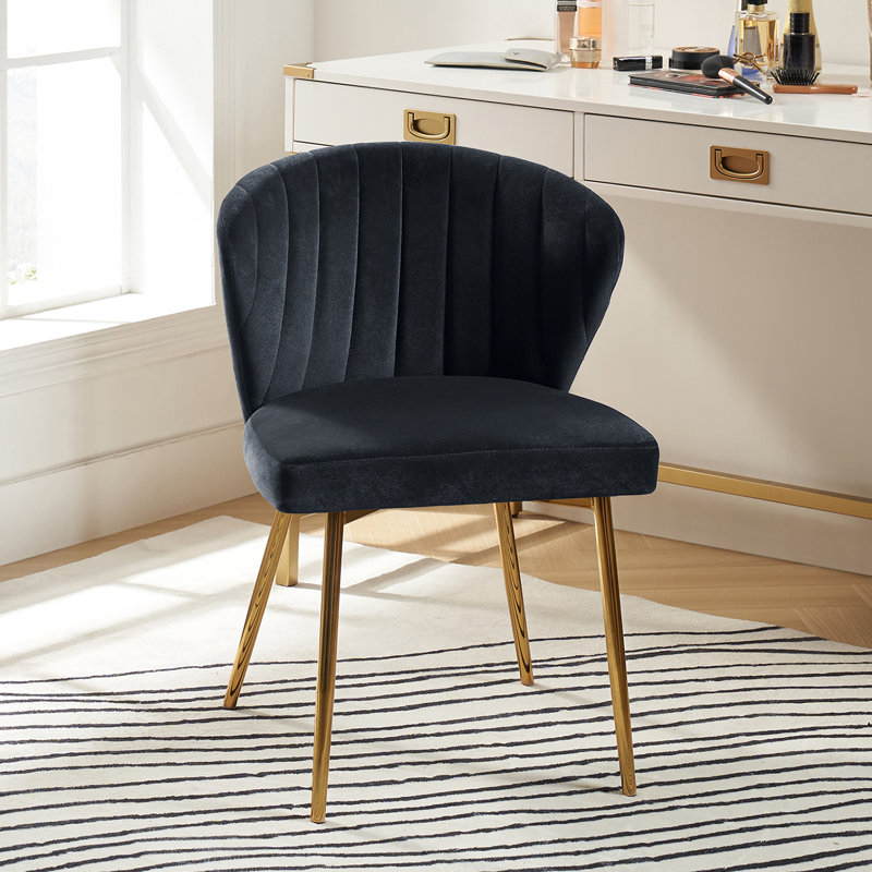 Fauteuil d'appoint moderne en velours avec dossier capitonné Leona H 29 po, Velours noir