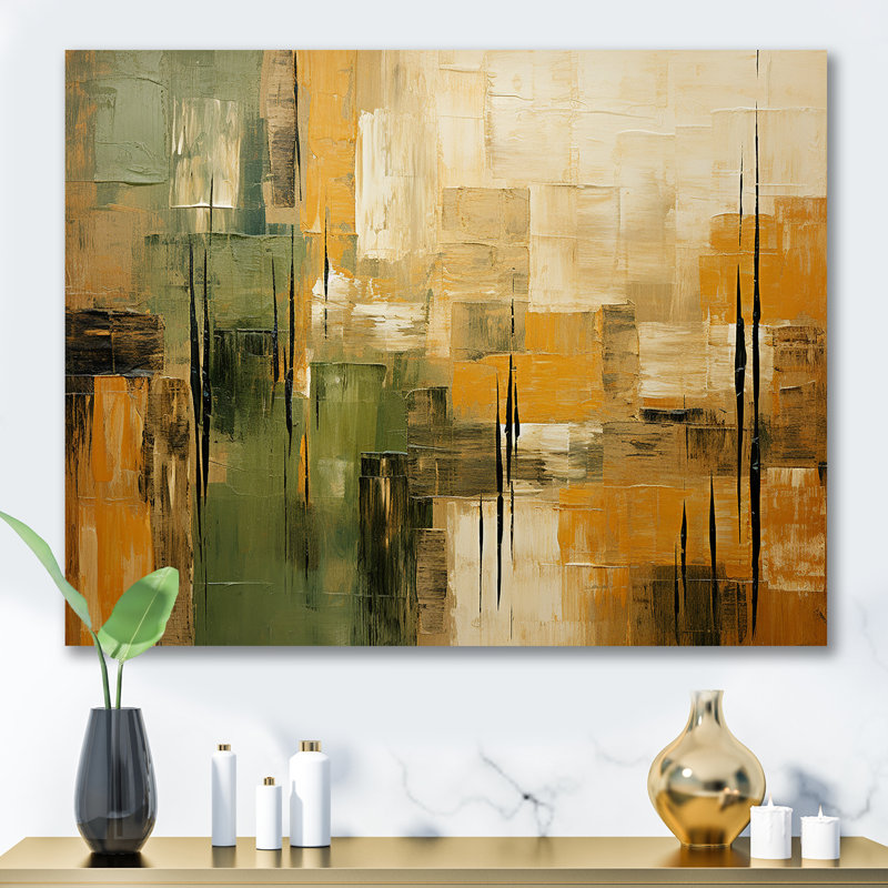 "Green beige Wild Essence Collage I - Tachisme", art mural sur toile, H 30 po x l 40 po, Toile tendue, Sans cadre