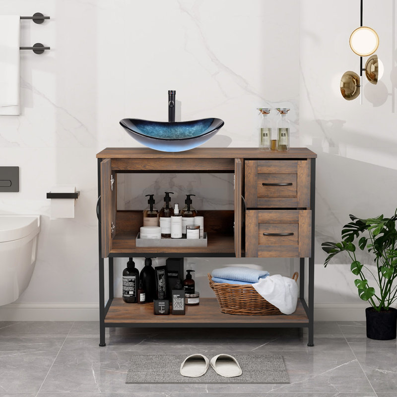 Meuble-lavabo simple 36 po avec lavabo sur pied Farmhouse, Noir, Bleu