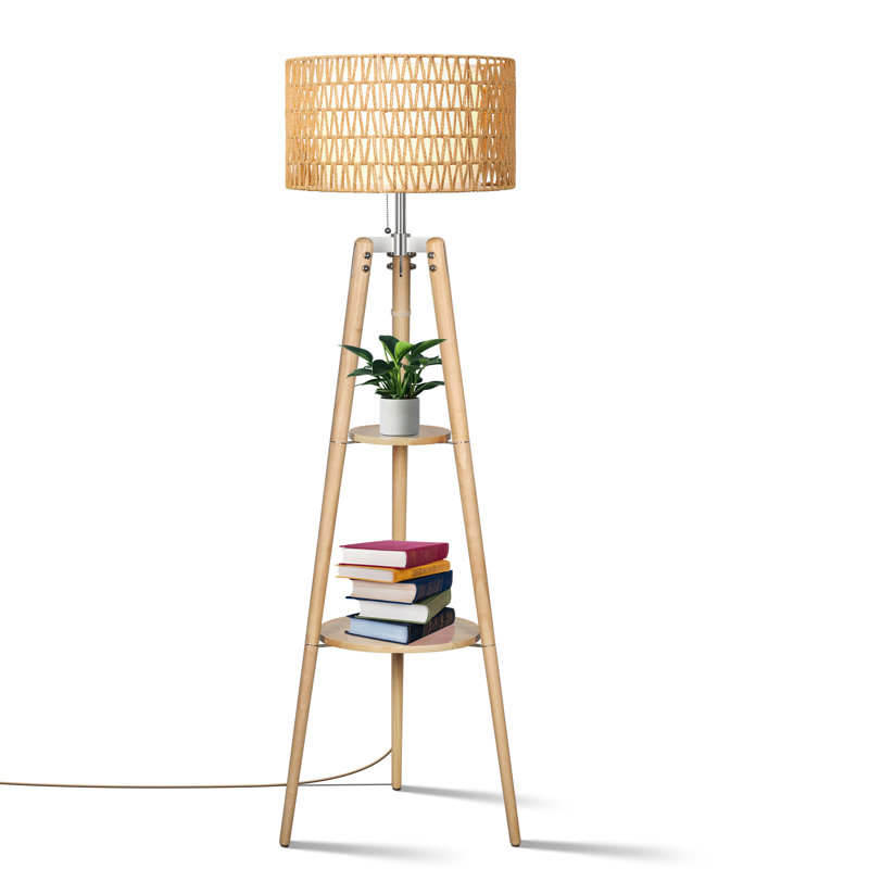 Lampe trépied à intensité variable en rotin 61 po Acklins, Naturel / naturel