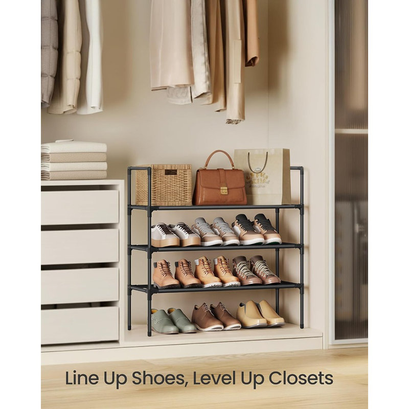 Range-chaussures à 3 niveaux avec structure en métal et tablettes en tissu, organisateur de garde-robe compact et compact
