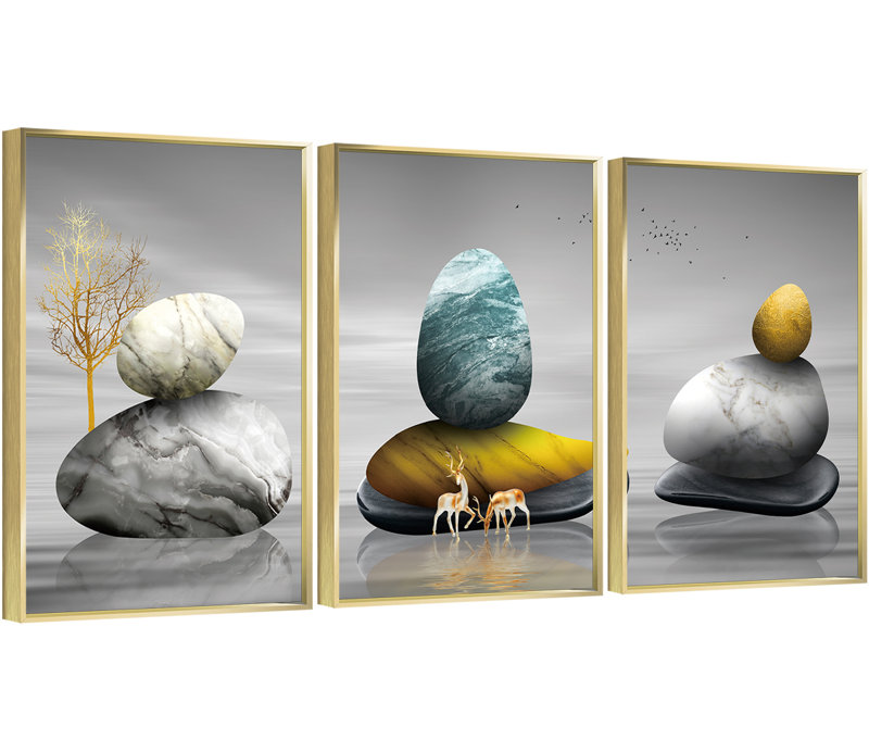 "Luxurious Aluminium", ensemble de 3 impressions encadrées sur toile, H 48,3 po x l 24,3 po x P 1,65 po, Or