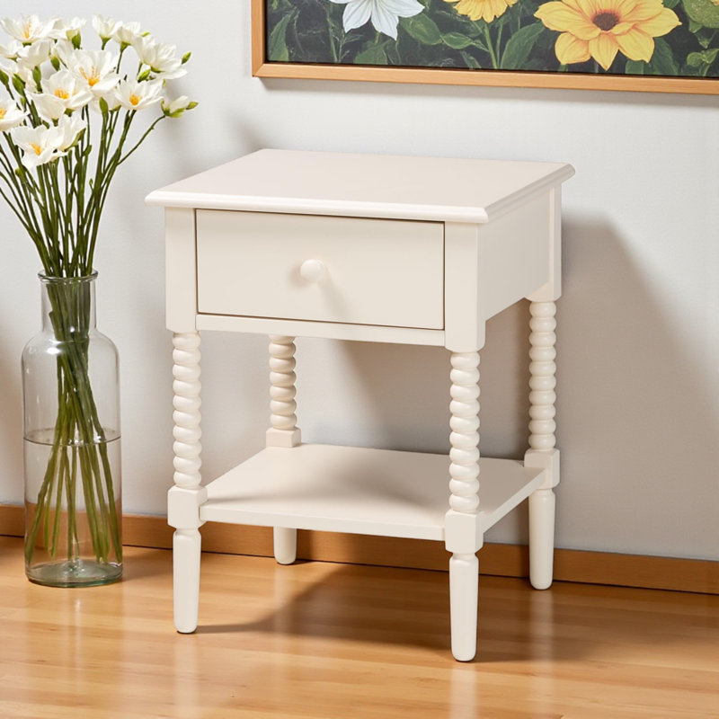 Baxton Studio Braith Farmhouse Spindle Wood 1-Drawer Nightstand, Ivory