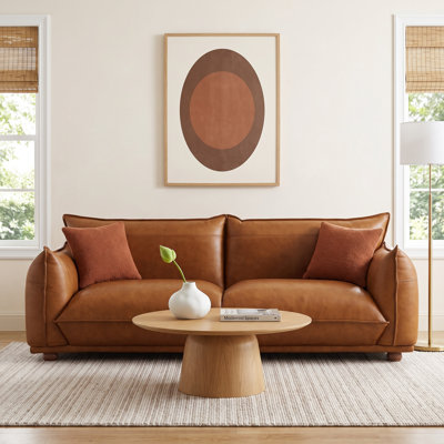 Solid + Manufactured Wood Leather Upholstered Sofa with Pocket Springs