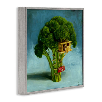 Vegan Only Broccoli Treehouse Framed Giclee Art, design by Lucia Heffernan