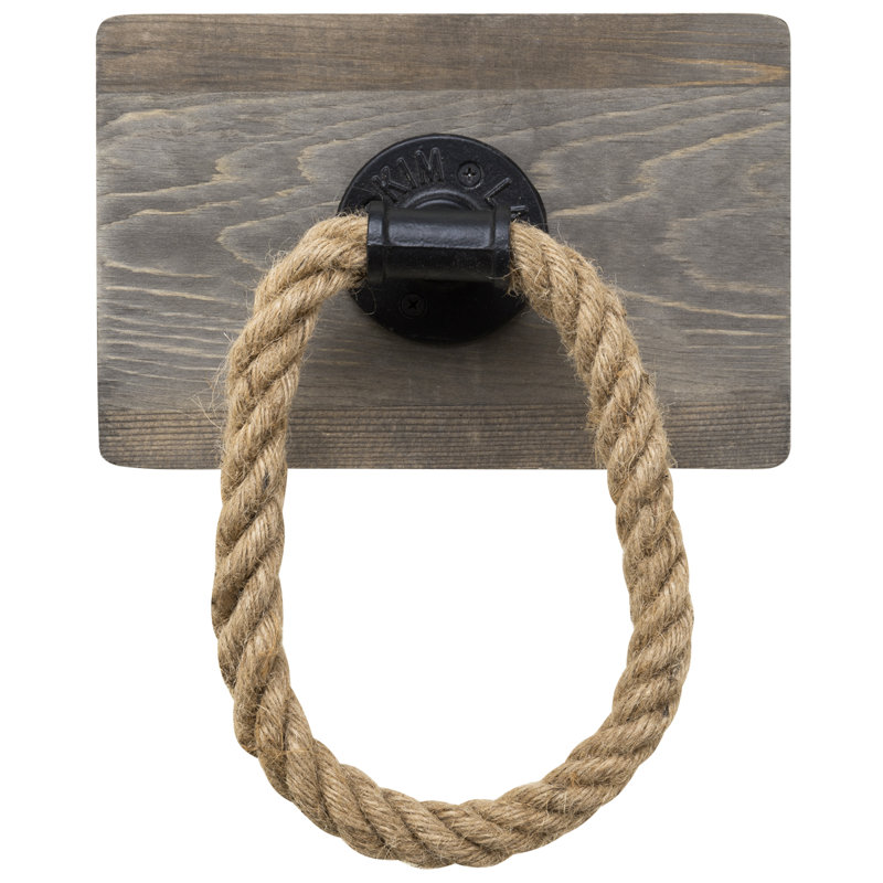 Wood Wall Mounted Rope Towel Ring, Brown