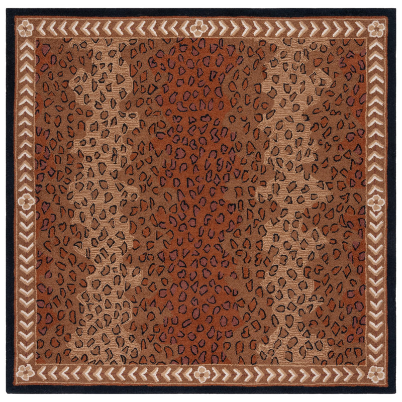 Altman Hand Hooked Wool Animal Print Rug, Square 10'
